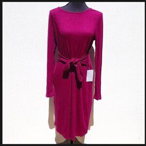 NWT - Spense - Burgundy/Wine/Deep Berry Ribbed Tie Waist Midi Dress - Size Small